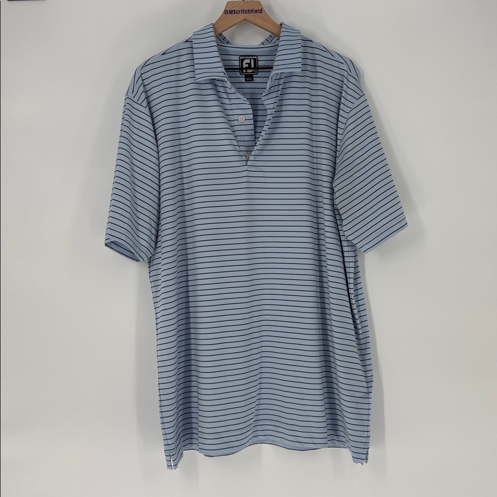 FootJoy Men's navy blue stripe Golf Polo 2xl monogrammed kLLM fj athletic fit